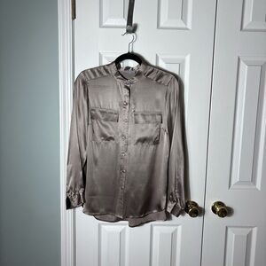 Chic Satin Button-Up Blouse - Gray